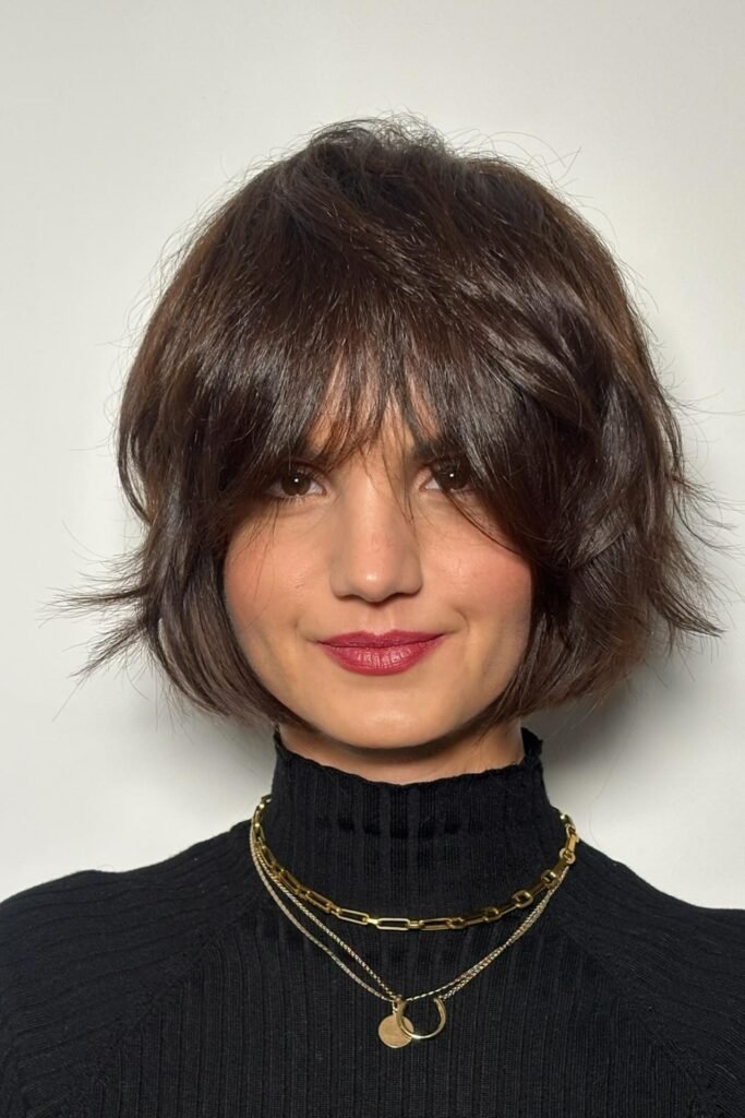 Shaggy French Bob with Full Curtain Bangs