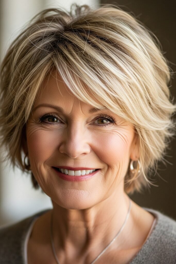 Shaggy Honey Blonde Bob with Choppy Layers and Curtain Fringe