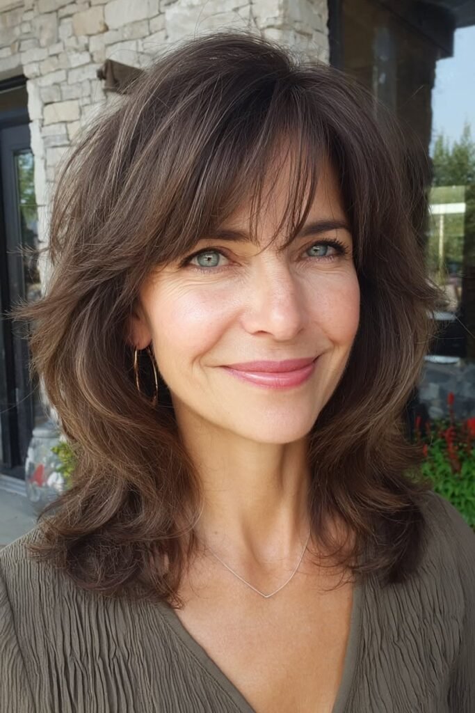 Shaggy Shoulder-Length Cut with Wispy Bangs