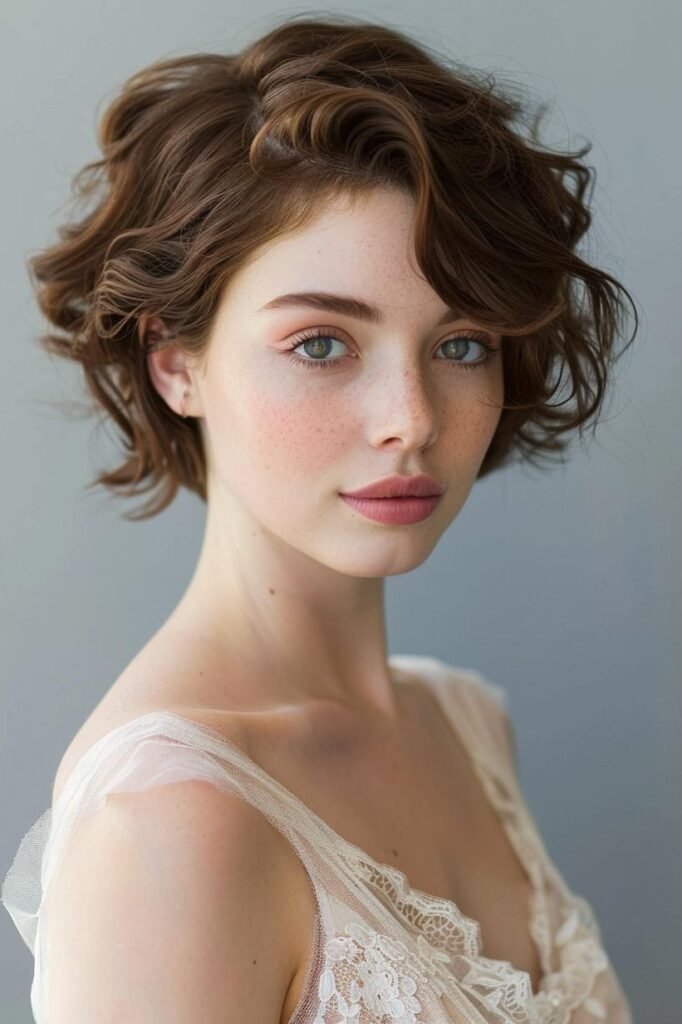 Short Messy Curls with Voluminous Side Part