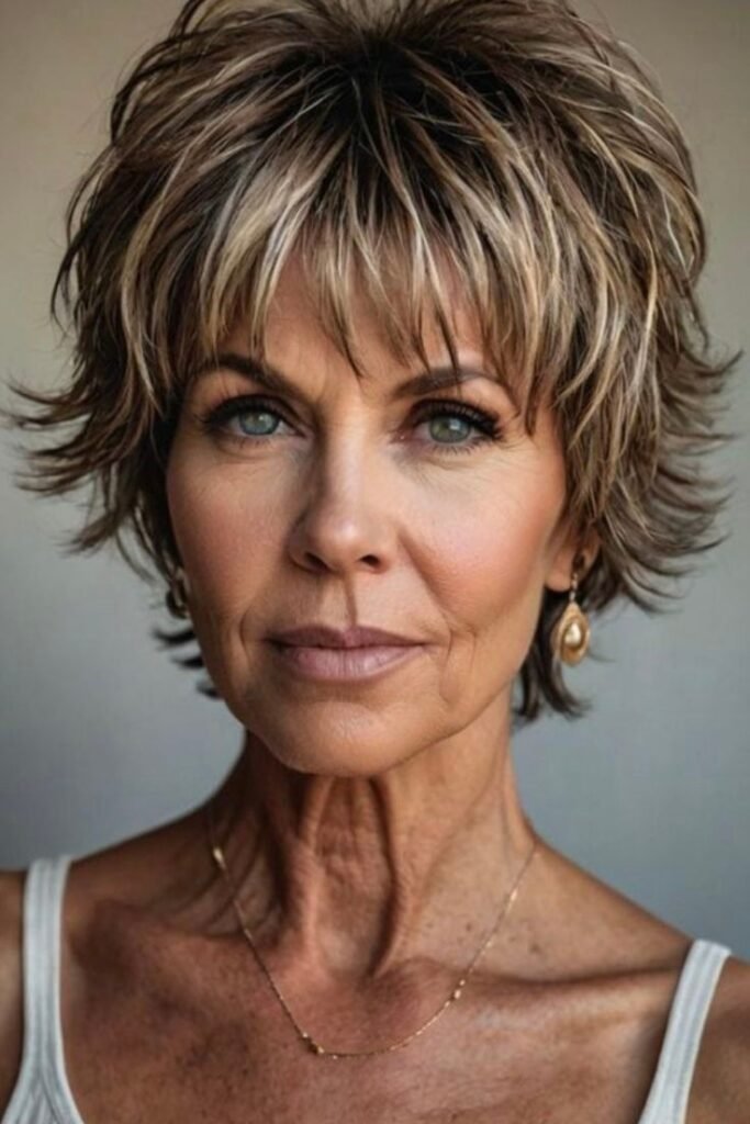 Short Razored Shag with Choppy Highlights and Flicked Ends