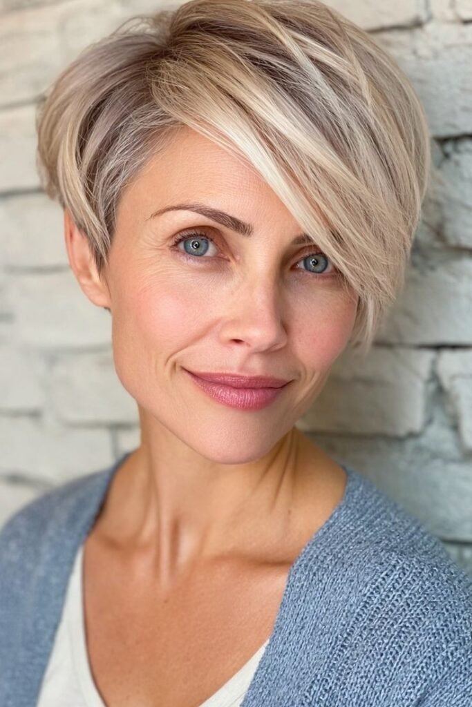 Short Tapered Pixie with Long Side-Swept Bangs