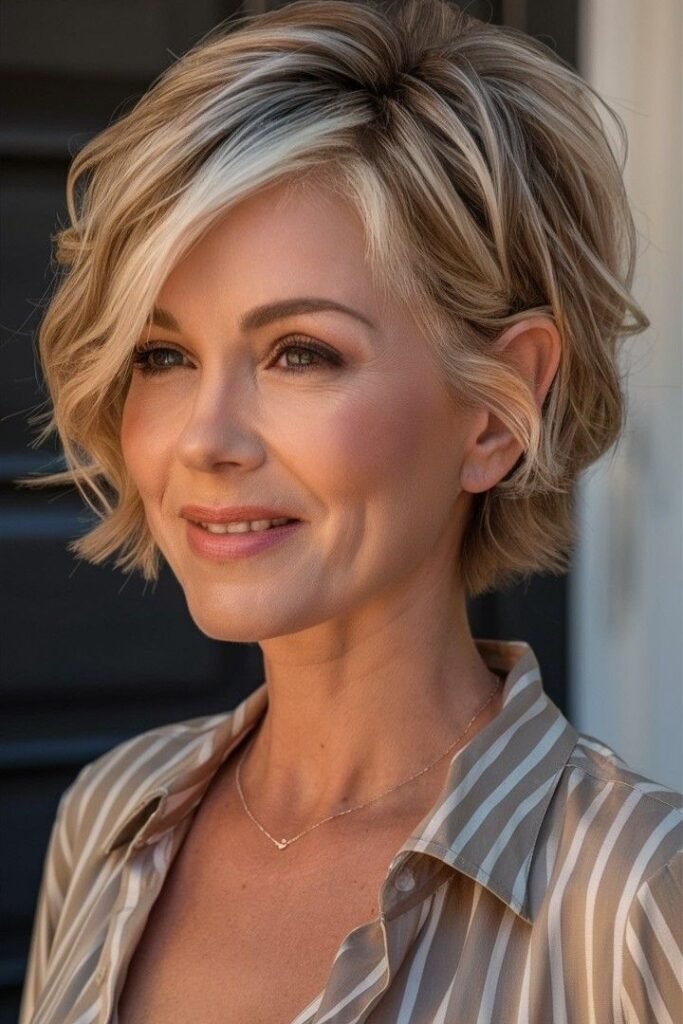 Side-Parted Blonde Bob with Soft Waves