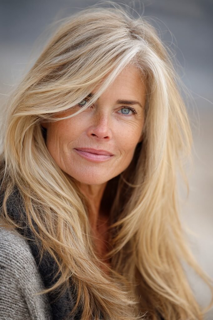 Side-Parted Layered Blowout with Sun-Kissed Honey Blonde Highlights