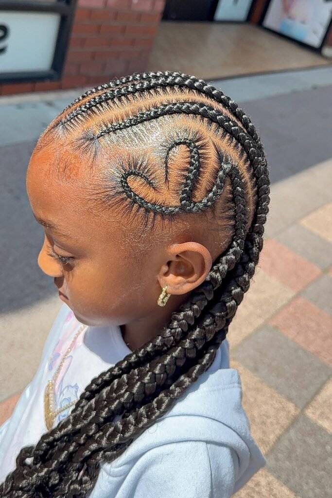 Side-Profile Heart Design Braid with Long Cornrows