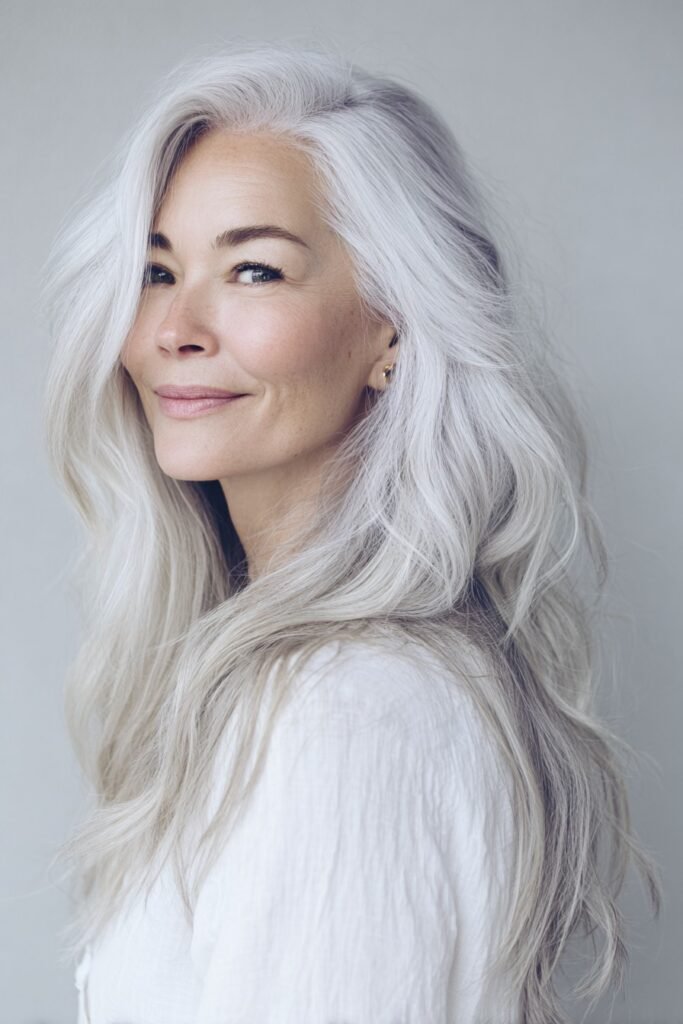 Side-Swept Long Cascading Waves in Icy Platinum White