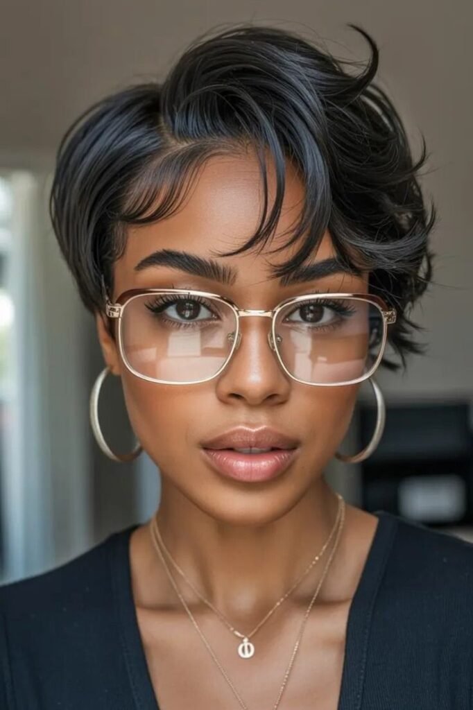 Side-Swept Pixie Cut with Polished Waves