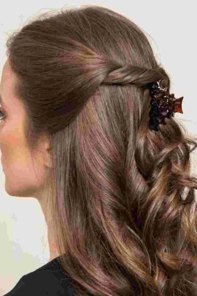 Side-Twisted Half-Up Hairstyle with Small Butterfly Clip