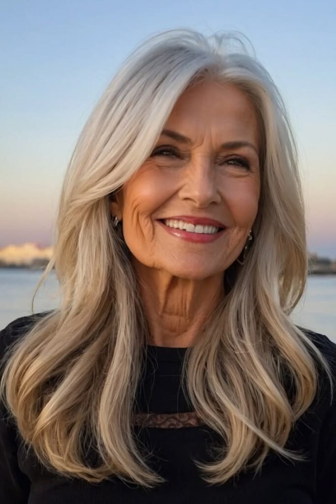 Silver Blonde Soft Waves with Center Part