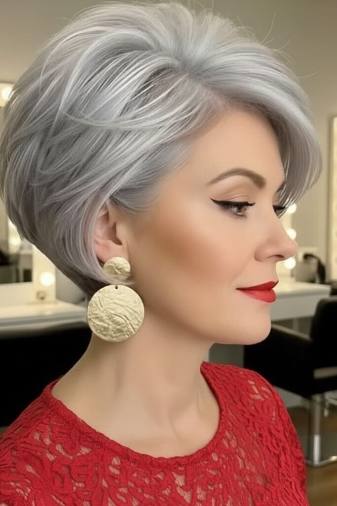 Silver Tapered Bob with Side-Swept Volume