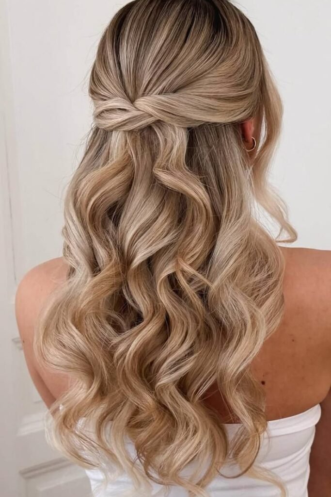 Simple Criss-Cross Twist with Loose Blonde Waves