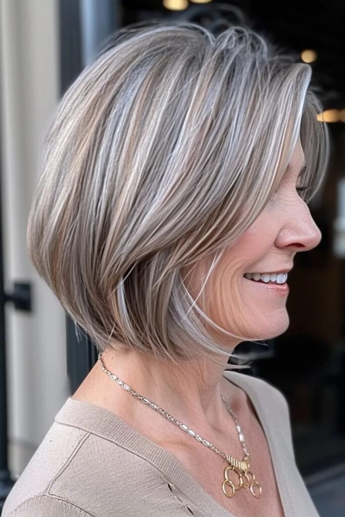 Sleek A-Line Bob with Ash Blonde Highlights