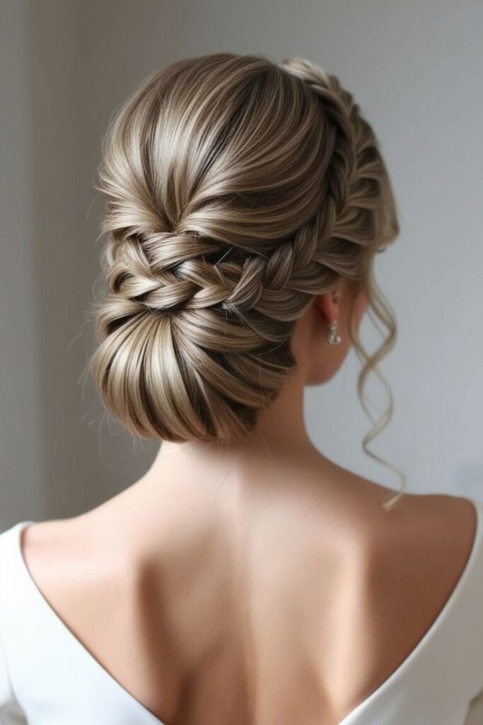 Sleek Chignon with Symmetric Side Braids