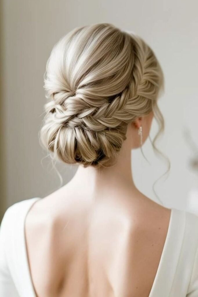 Sleek Fishtail Braid Wrapped into a Low Bun