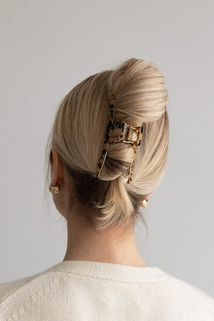 Sleek French Twist with Tortoiseshell Bar Claw Clip