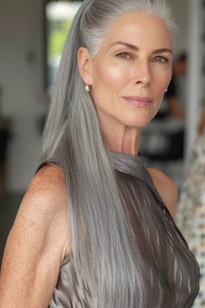 Sleek Half-Up Half-Down Style with Straight Lengths
