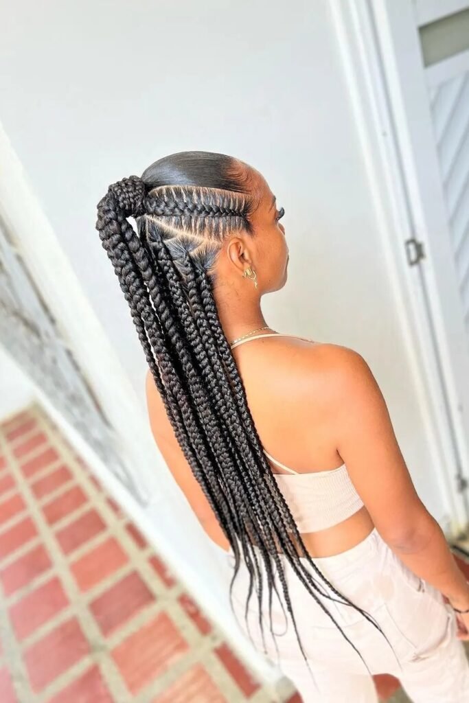 Sleek High Ponytail with Diagonal Feed-in Accents