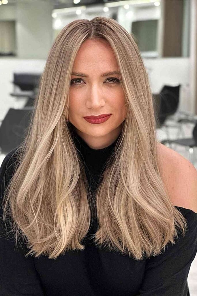 Sleek Long Straight Hair with Subtle Balayage