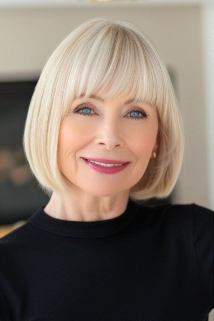 Sleek Rounded Bob with Full Straight Bangs