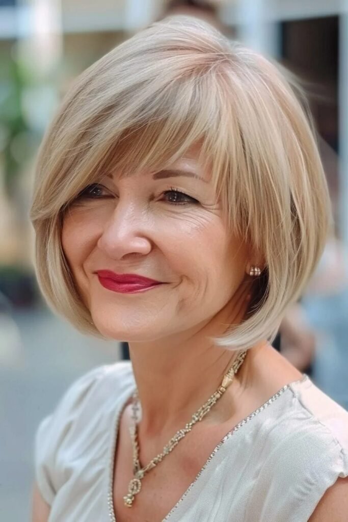 Sleek Rounded Bob with Side-Swept Bangs