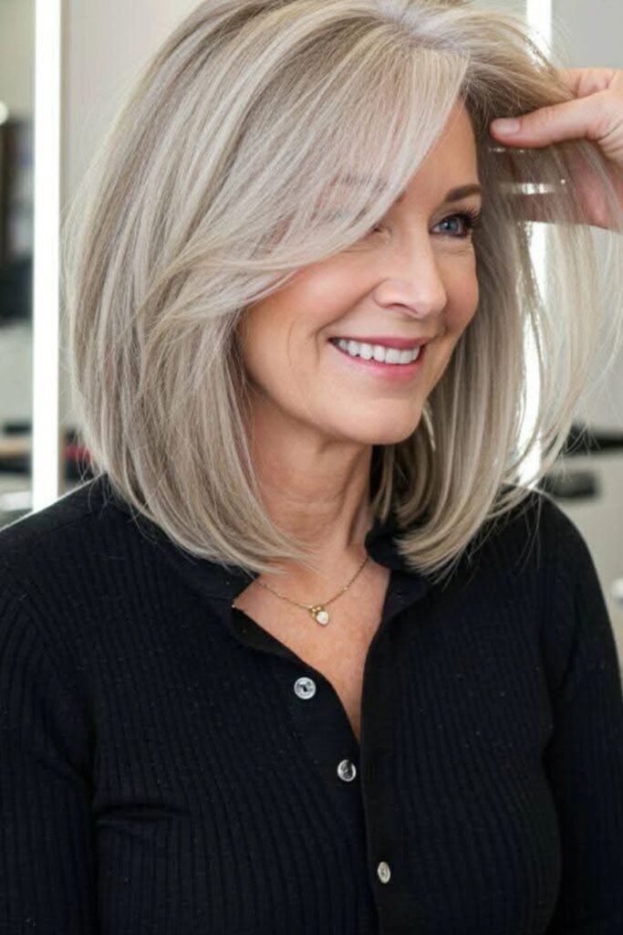 Sleek Rounded Bob with Side-Swept Bangs