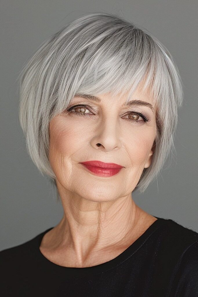 Sleek Rounded Bob with Straight-Across Bangs