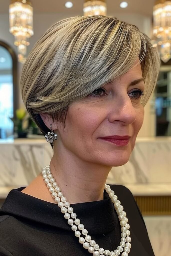 Sleek Side-Parted Pixie with Polished Tapered Sides