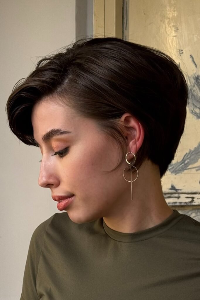 Sleek Side-Parted Pixie with Tucked Ear Detail