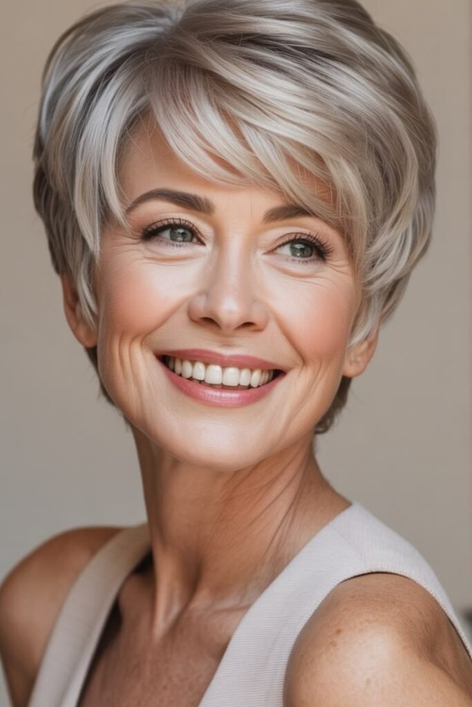 Sleek Side-Swept Ash Blonde Pixie