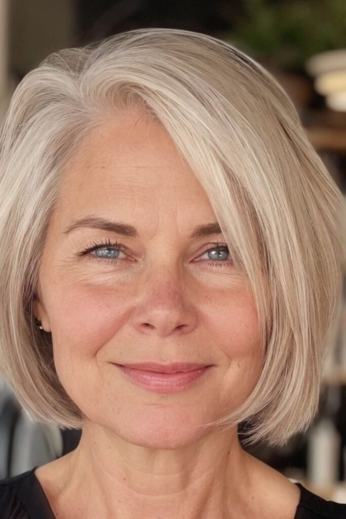 Sleek Silver Tucked-Behind-Ear Bob