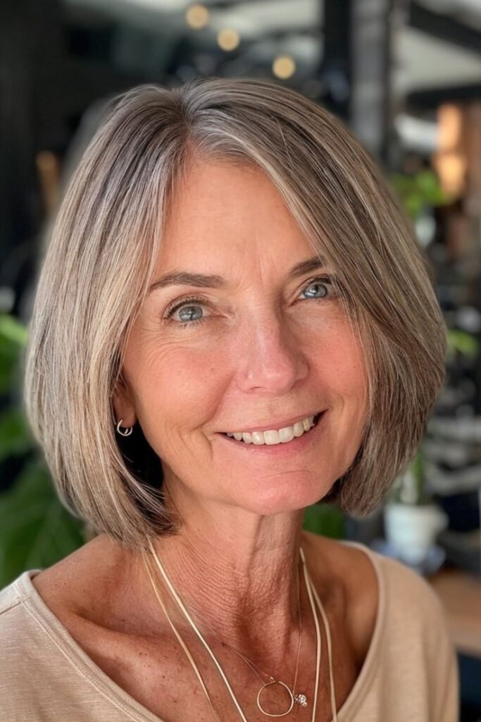Sleek Straight Bob with Natural Grey Blending
