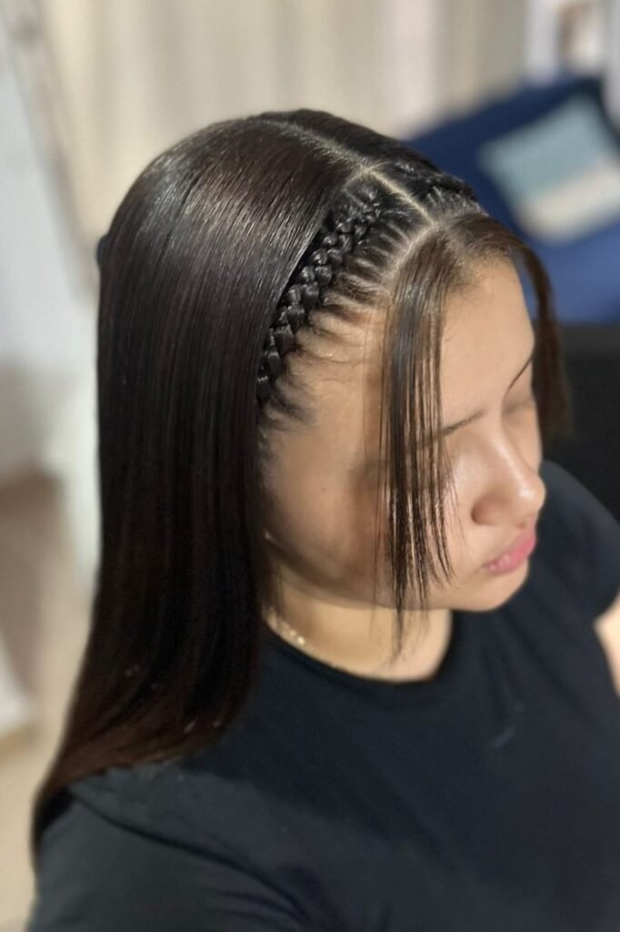 Sleek Straight Hair with Tight Accent Side Braids