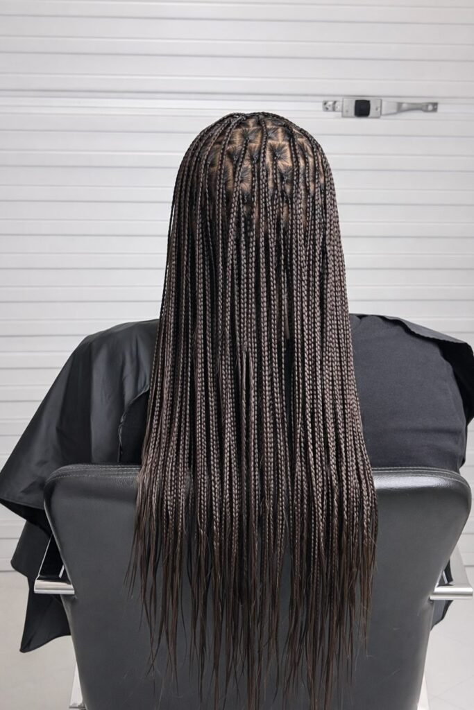 Sleek Waist-Length Micro Braids with Straight Ends