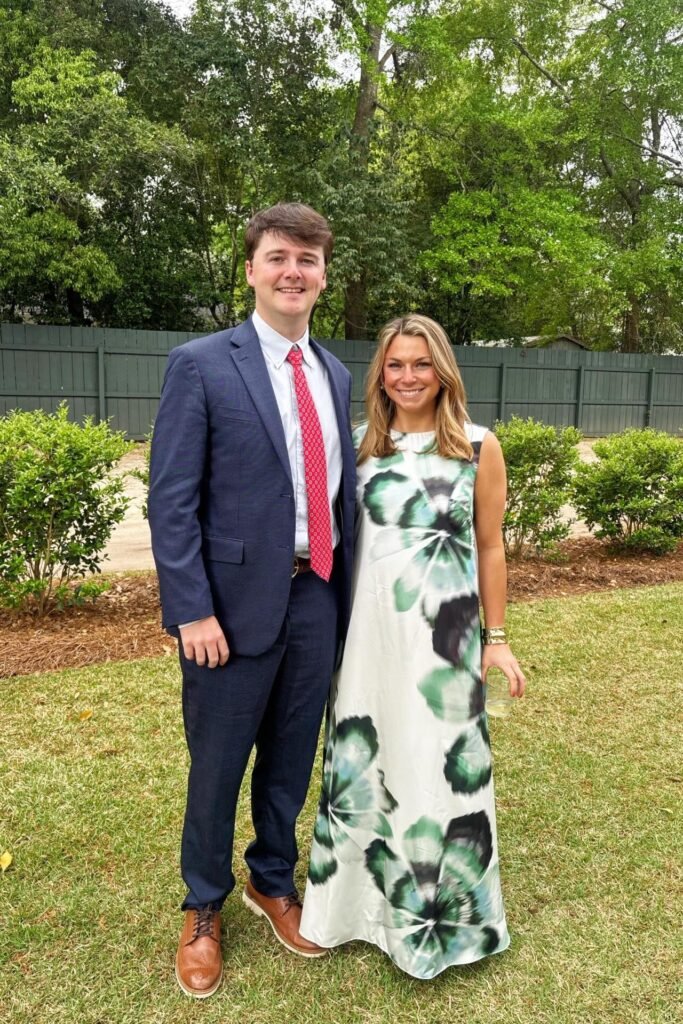 Sleeveless White Maxi Dress with Green and Black Floral Print + Gold Cuff Bracelet