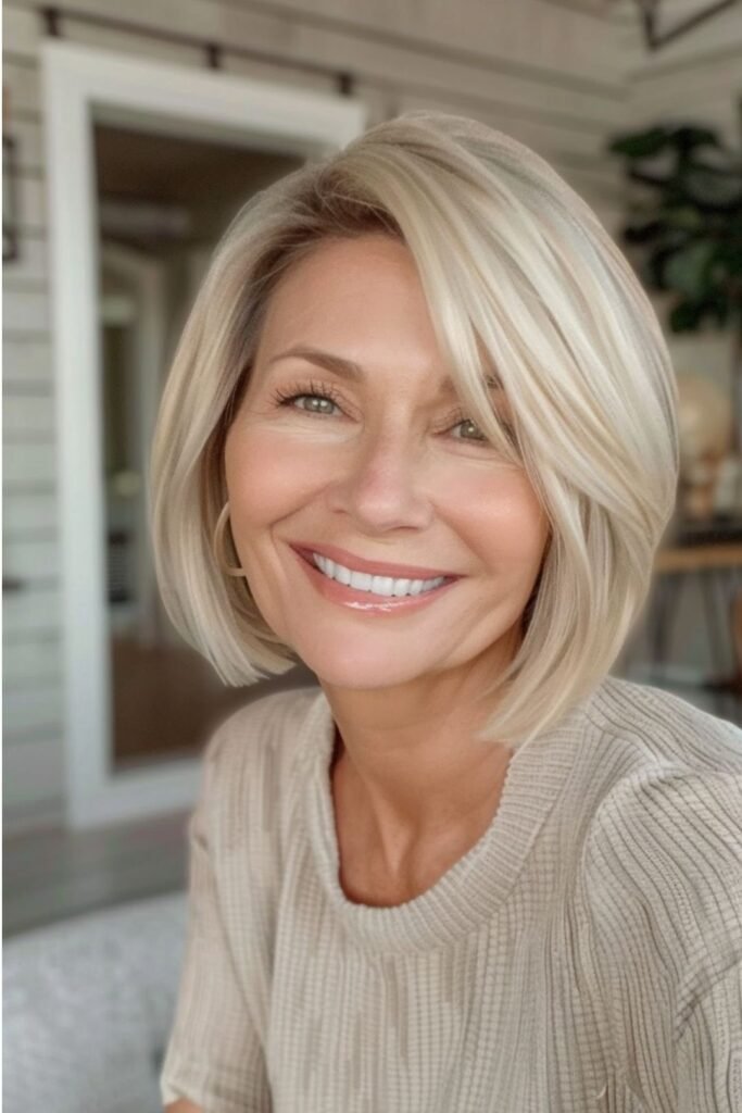 Smooth Tapered Bob with Deep Side Part