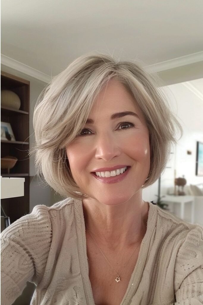 Soft Airy Bob with Voluminous Side-Swept Layers