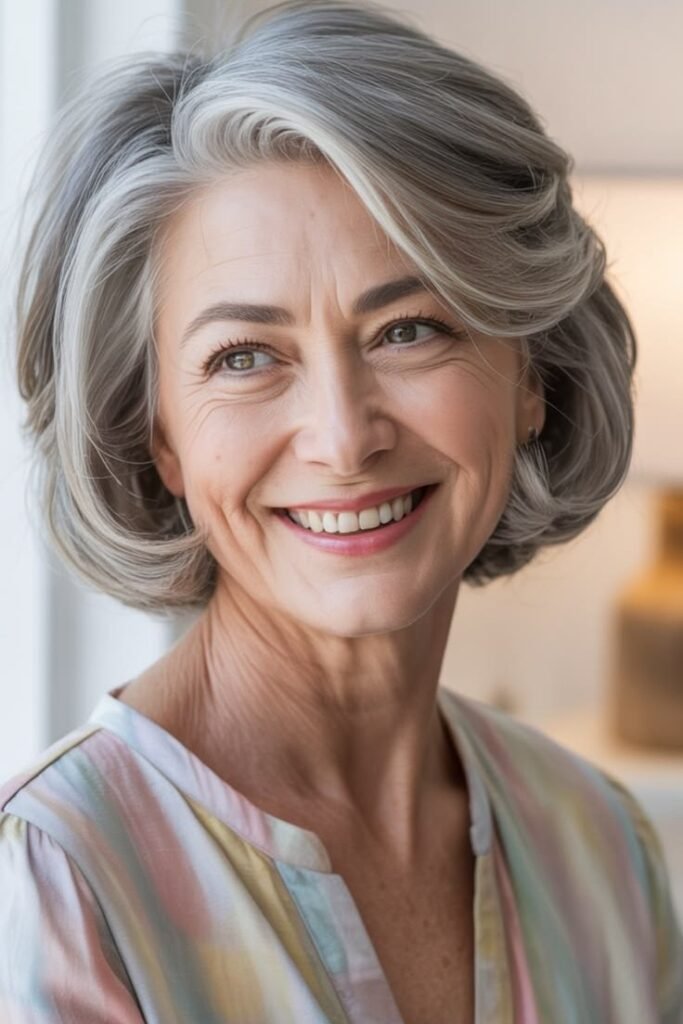 Soft Grey Lob with Outward Flipped Ends