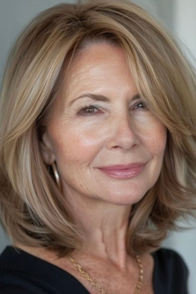 Soft Layered Lob with Side-Swept Bangs