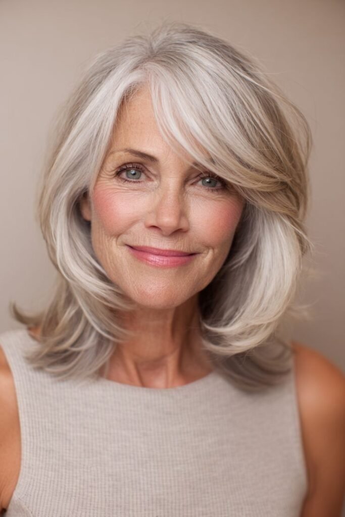 Soft Layered Lob with Wispy Side-Swept Fringe