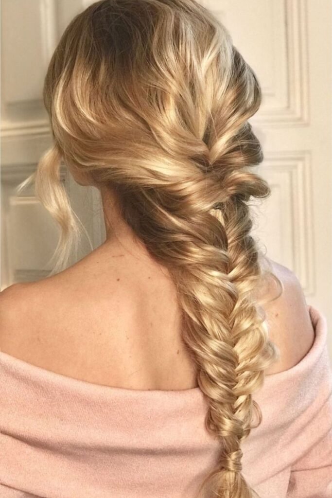 Soft Romantic Side-Swept Fishtail Braid