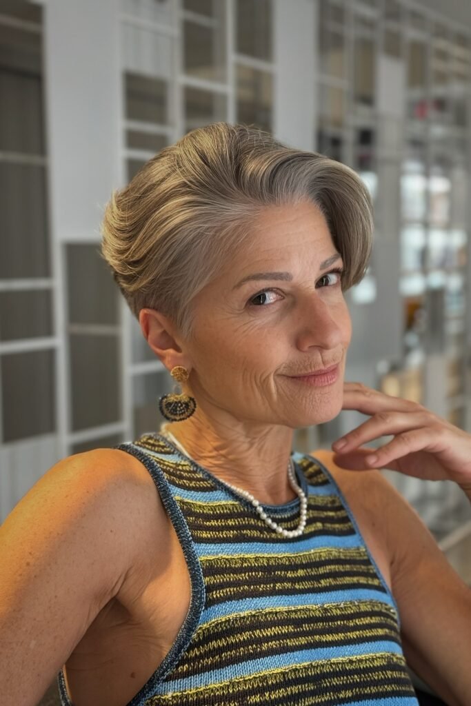 Soft Swept-Back Pixie with Natural Highlights