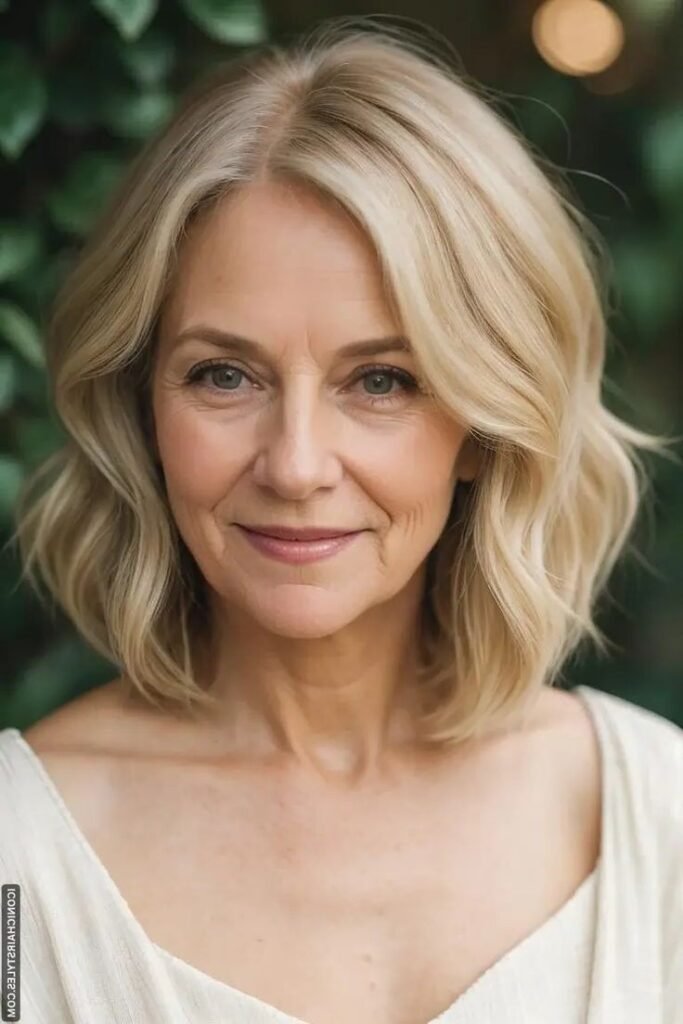 Soft Wavy Lob with Elegant Middle-Parted Layers