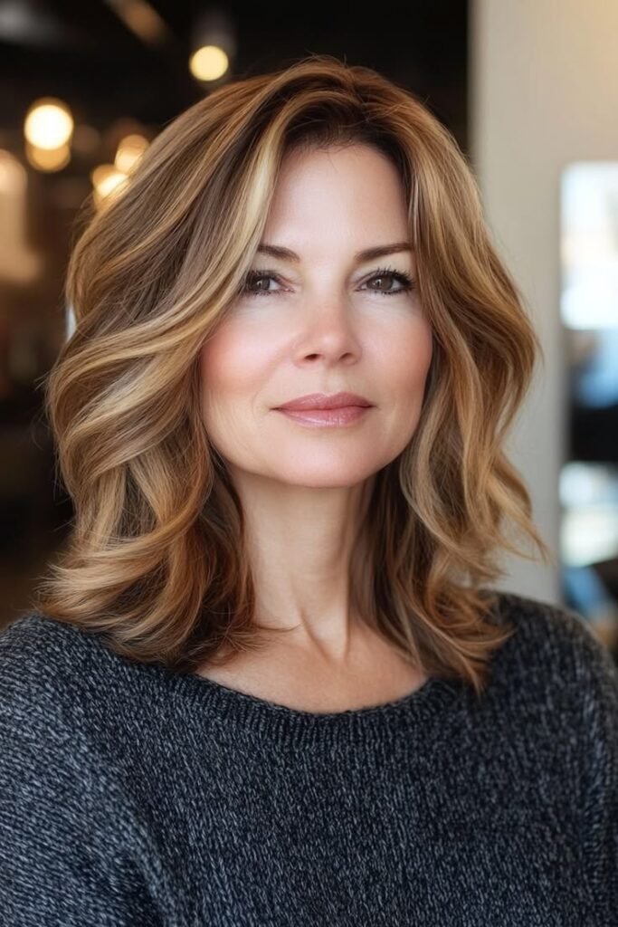 Soft Wavy Lob with Middle Part and Face-Framing Layers