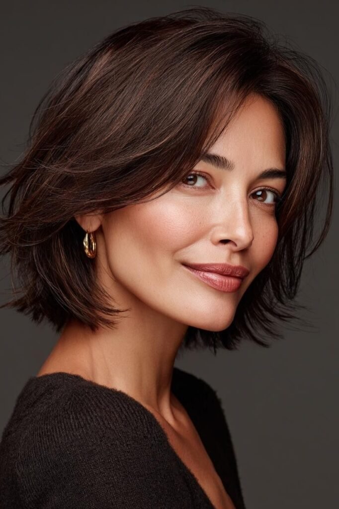 Sophisticated Mahogany Bob with Face-Framing Layers
