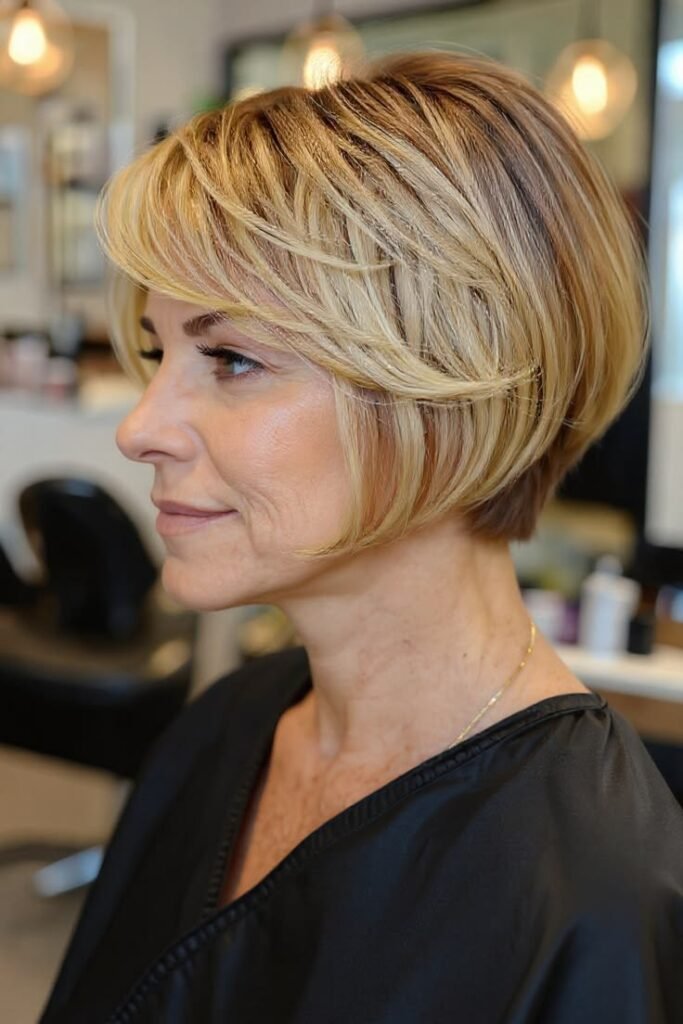 Stacked Inverted Bob with Feathered Layers