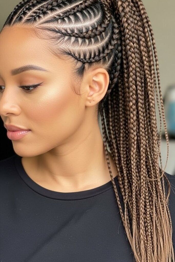 Stitch Braided Ponytail with Golden Brown Extensions