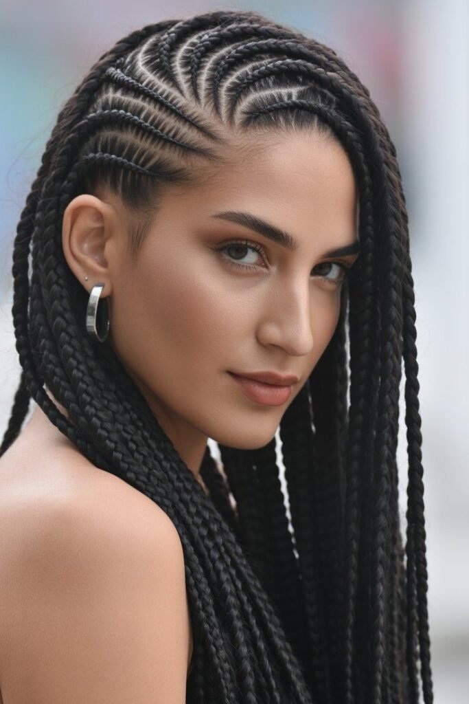 Stitch Braided Side-Sweep with Long Individual Braids