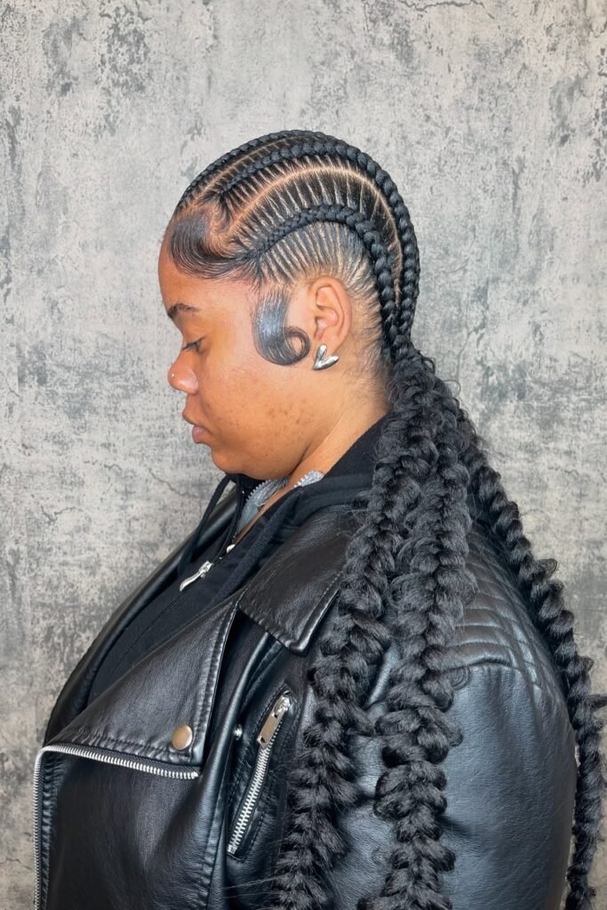 Stitch Braids with Curled Edges and Thick Textured Ends