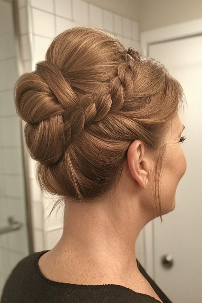 Structured Braided Crown Updo with Tucked Chignon