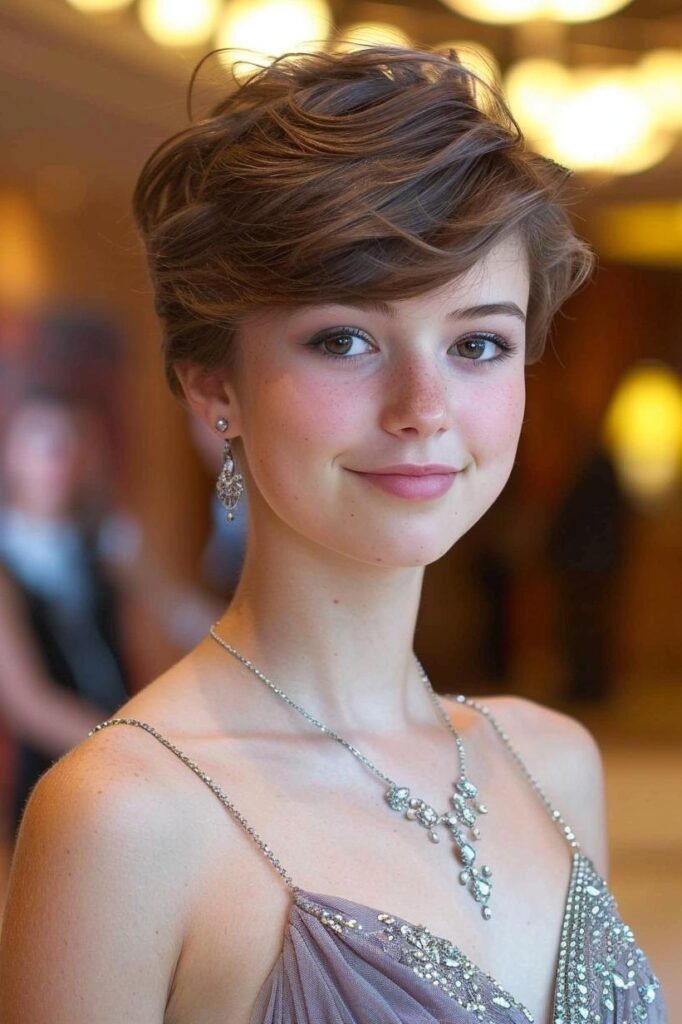 Swept-Back Wavy Pixie with Soft Volume